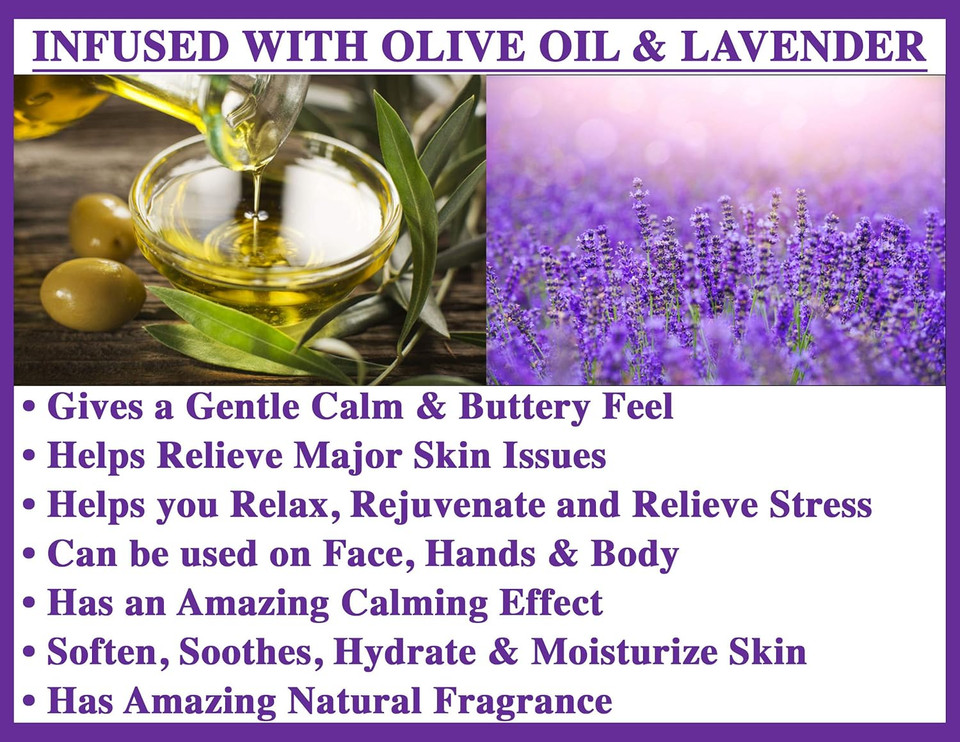 Olivia Care Lavender Bar Soap- Natural, Organic & Vegan - For Face & Body. Cold-Pressed Triple -Milled. Hydrating, Moisturizing. Infused Calcium & Vitamins - 5 Oz