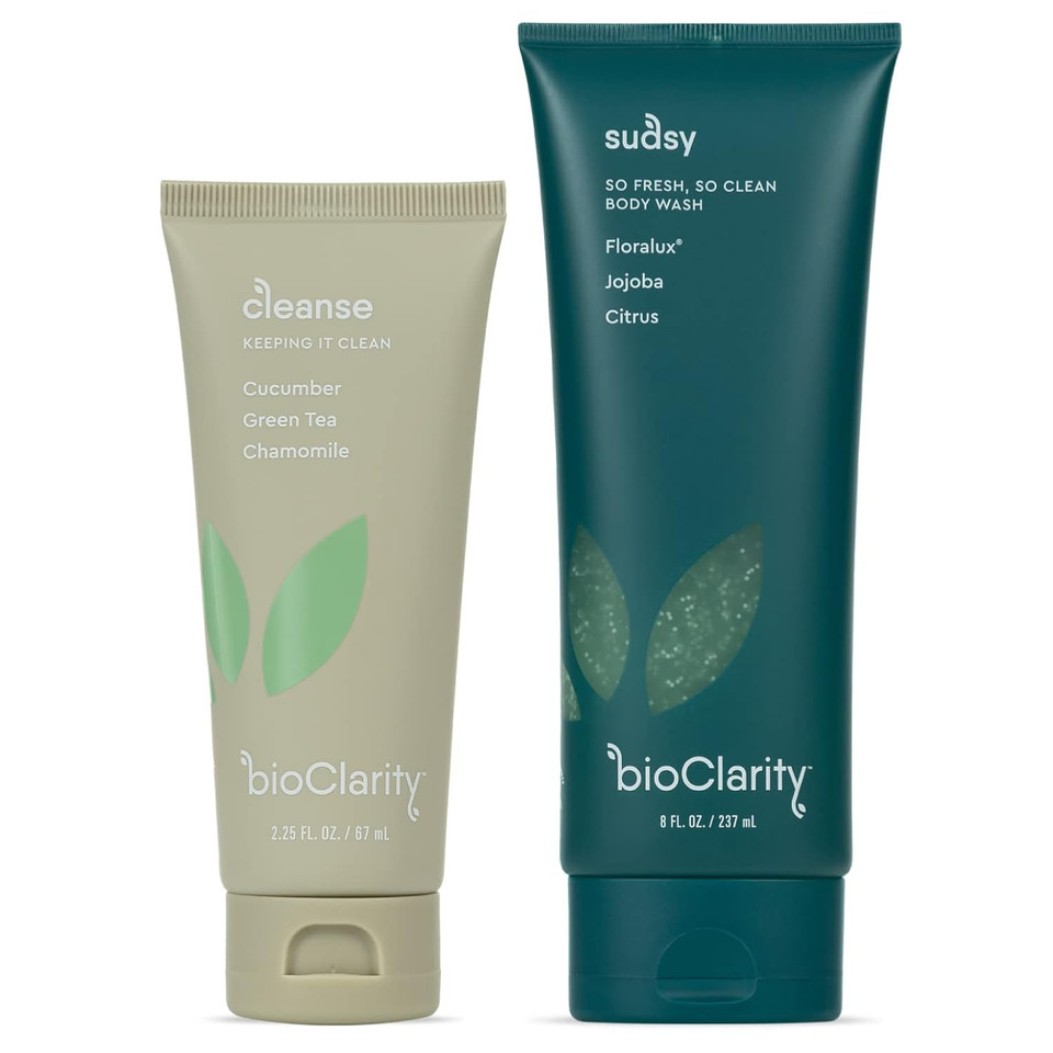 Bioclarity Vegan Face Cleanser & Body Wash, Gentle Green Tea & Cucumber Cleanse, Exfoliating & Moisturizing Skincare Bundle, 100% Vegan
