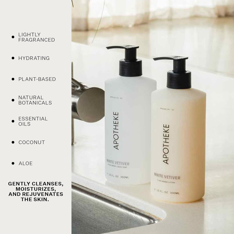 Apotheke Liquid Hand Soap, White Vetiver (10 Fl Oz) - Hydrating Hand Wash With Natural Coconut & Aloe Vera