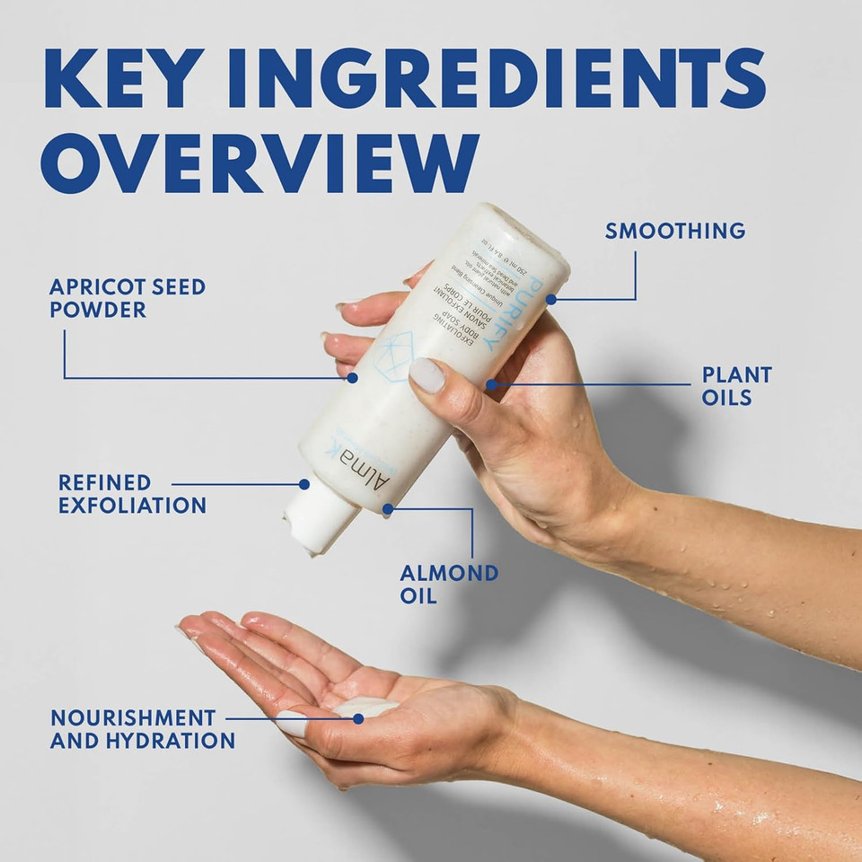 Alma K Exfoliating Body Soap - Exfoliating Body Wash For Women - Body Soap With Dead Sea Minerals - Moisturizing Natural Soap - Liquid Soap - 8.4 Oz