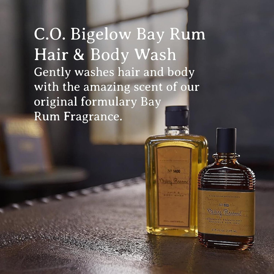 C.O. Bigelow Bay Rum Hair And Body Wash For Men, No. 1400, 10 Fl Oz. Mens Body Wash And Shampoo With Citrus And Spice Scent, Cruelty Free