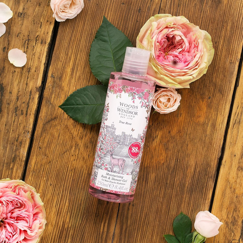 Woods Of Windsor Rose Bath And Shower Gel, Womens Shower Gel With Floral White Jasmine And Ylang Ylang Notes, Moisturizing Body Wash For Women With Vitamin E, True Rose Scent 250Ml