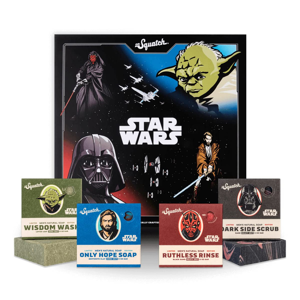 Dr. Squatch Soap Star Wars Soap Episode Ii - 4 Bar Bundle And CollectorS Box - Legendary Lather, Sinister Scrub, Suds Of Darkness, Resistance Rinse