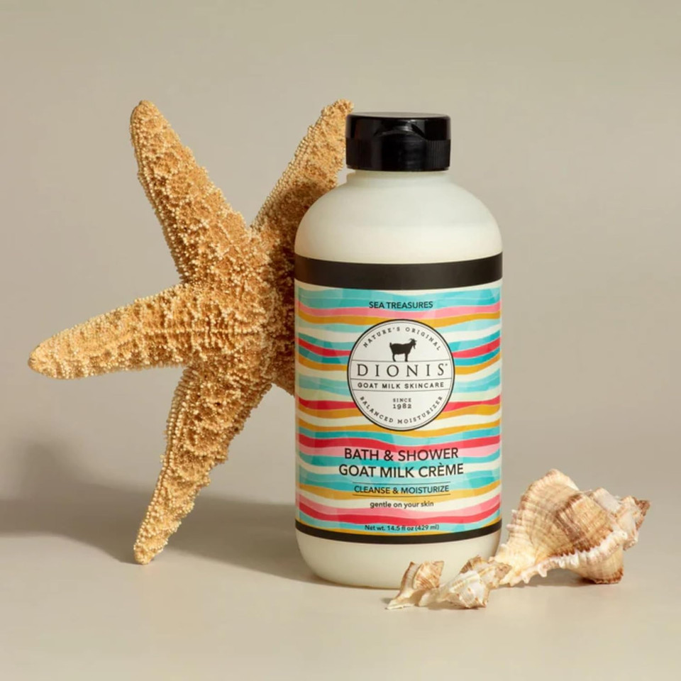 Dionis Goat Milk Skincare Sea Treasures Bath Soap & Liquid Shower Crème, Rich, Creamy Cruelty Free, Paraben Free Hydration Body Wash Cleanser, Soap Moisturizer For Sensitive Skin, 14.5 Oz Bottle