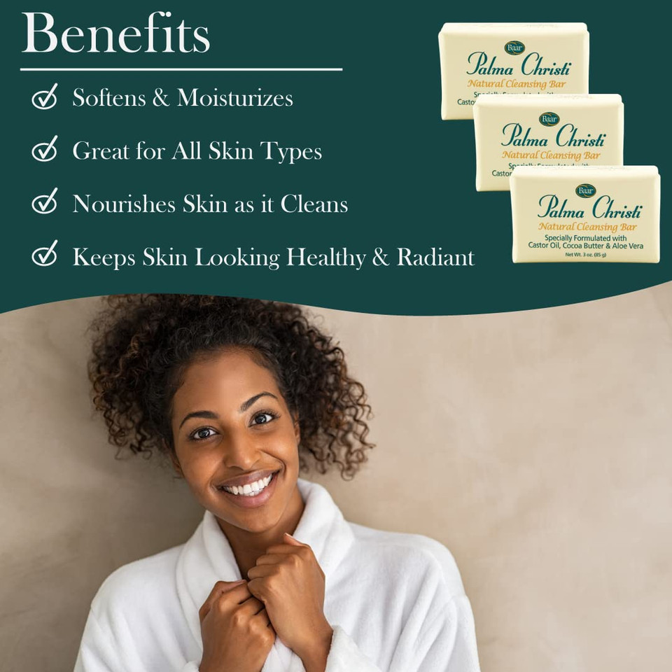 Palma Christi (Castor Oil) Natural Cleansing Bar Soap, 3 Bar Set