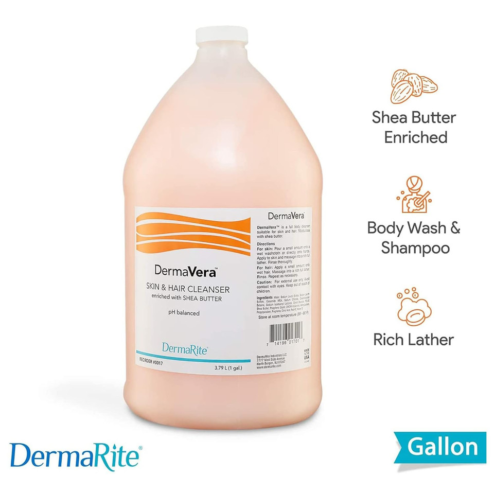 Dermarite Dermavera Skin & Hair Cleanser - Shampoo And Body Wash With Moisturizing Shea Butter, Ph Balanced - 7.5 Oz., 2 Count