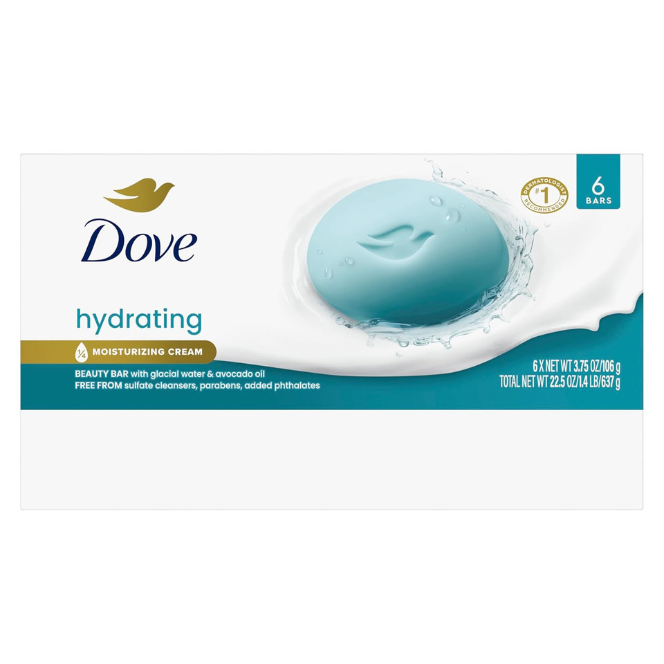 Dove Beauty Bar Soap Original, 6 Bars For Soft, Smooth Skin, With 1/4 Moisturizing Cream 3.75 Oz