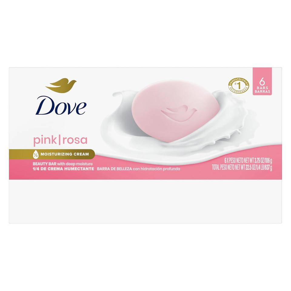 Dove Beauty Bar Soap Pink Rosa 6 Count For Soft, Smooth Skin, Cleans & Moisturizes 3.75 Oz