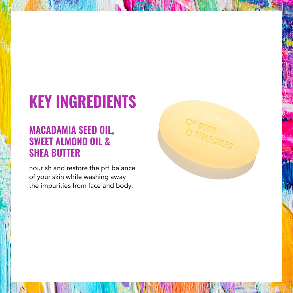 Good Molecules Hydrate And Cleanse Bar - Soap Free Bar With Shea Butter And Macadamia Seed Oil For Ultra Hydrating Body And Face Moisturizer - Skin Care