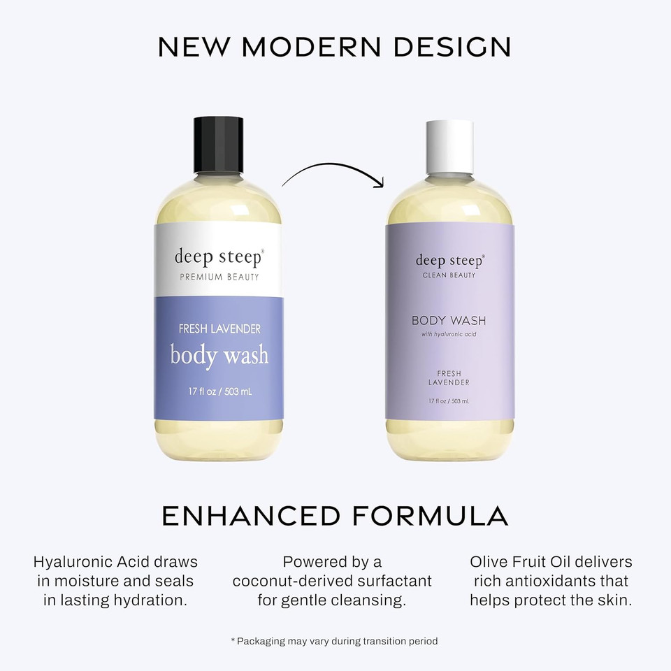 Deep Steep Body Wash, Fresh Lavender, 17 Oz  Hydrating Shower Gel With Hyaluronic Acid, Shea Butter, Aloe Vera & Argan Oil  Vegan, Clean Beauty, Clean & Refreshed Skin