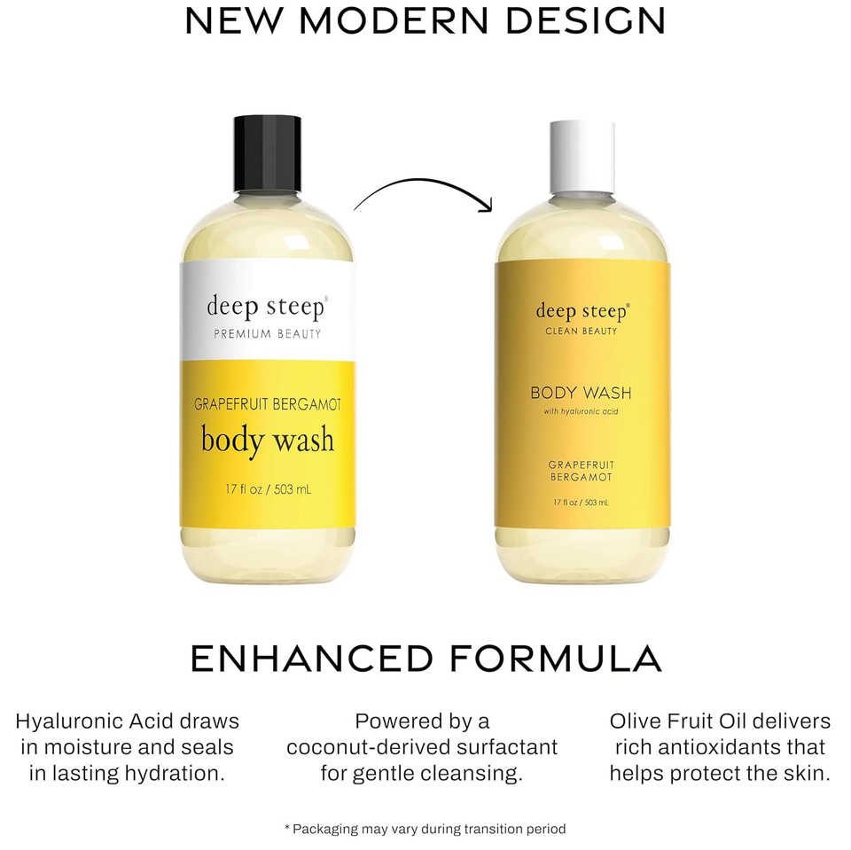 Deep Steep Body Wash, Grapefruit Bergamot, 17 Oz  Hydrating Shower Gel With Hyaluronic Acid, Shea Butter, Aloe Vera & Argan Oil  Vegan, Clean Beauty, Clean & Refreshed Skin