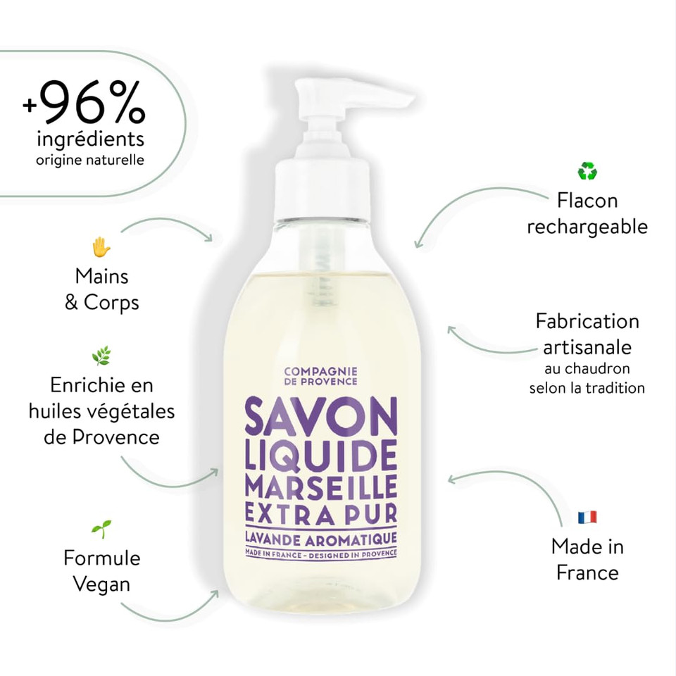 Compagnie De Provence Savon De Marseille Extra Pure Liquid Soap - Fresh Verbena - 16.7 Fl Oz Glass Pump Bottle