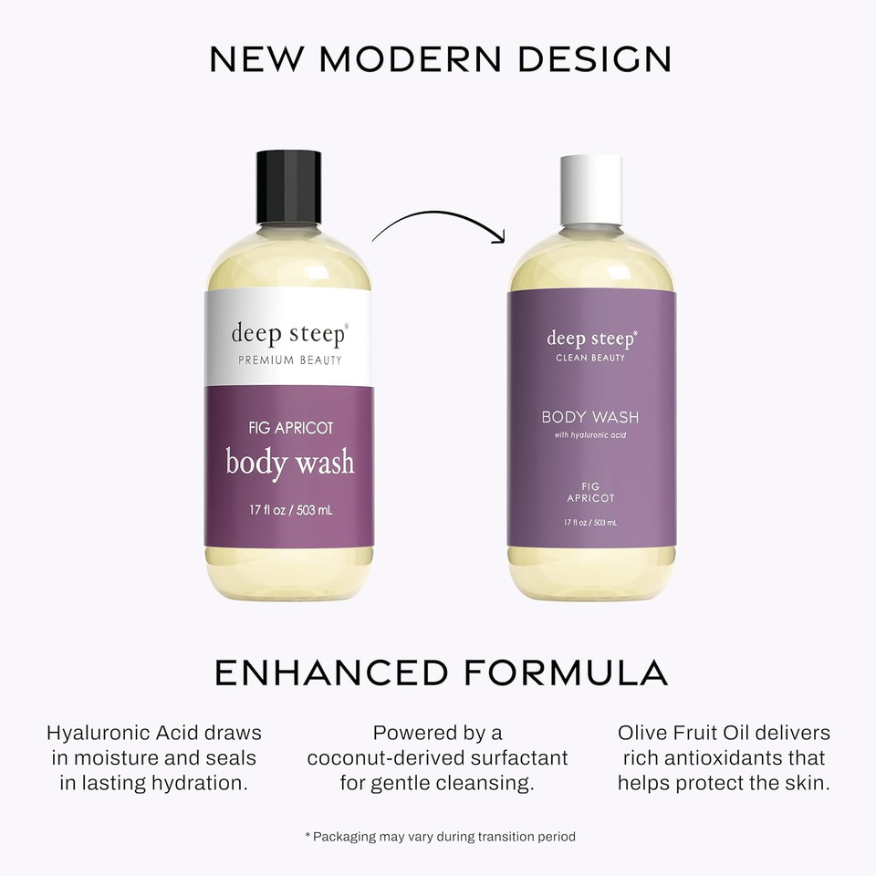 Deep Steep Body Wash, Fig Apricot, 17 Oz  Hydrating Shower Gel With Hyaluronic Acid, Shea Butter, Aloe Vera & Argan Oil  Vegan, Clean Beauty, Clean & Refreshed Skin