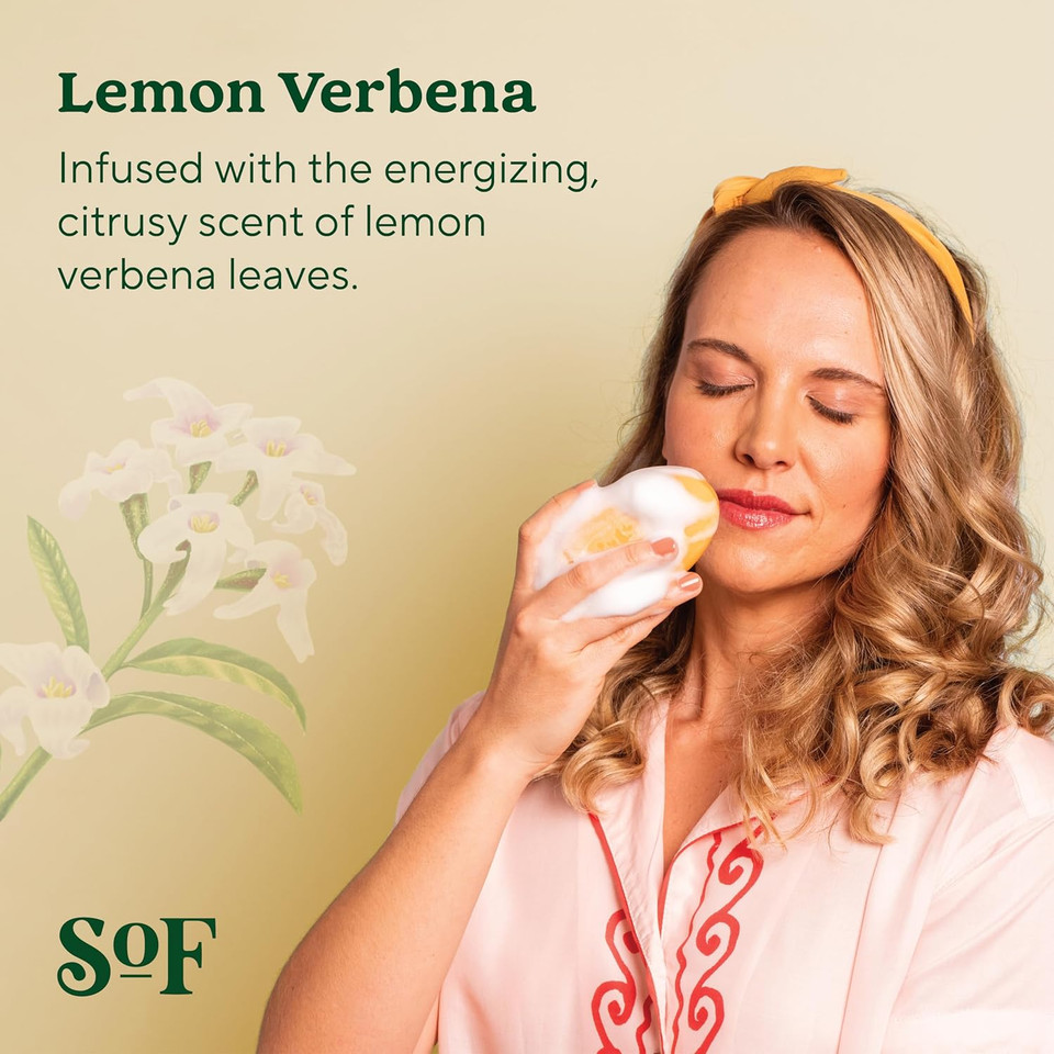 Sof Triple Milled Bar Soap - With Coconut Oil & Organic Shea Butter- Vegan & Non Gmo- Free From Phthalates, Sulfates & Parabens- Lemon Verbena - 6 Oz Bar 6 Bars