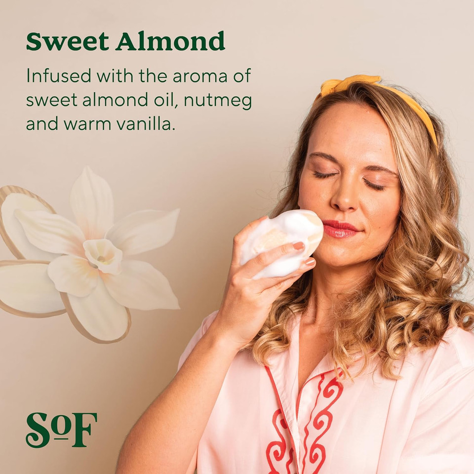 Sof Triple Milled Bar Soap - With Coconut Oil & Organic Shea Butter- Vegan & Non Gmo- Free From Phthalates, Sulfates & Parabens- Sweet Almond - 6 Oz Bar 6 Bars