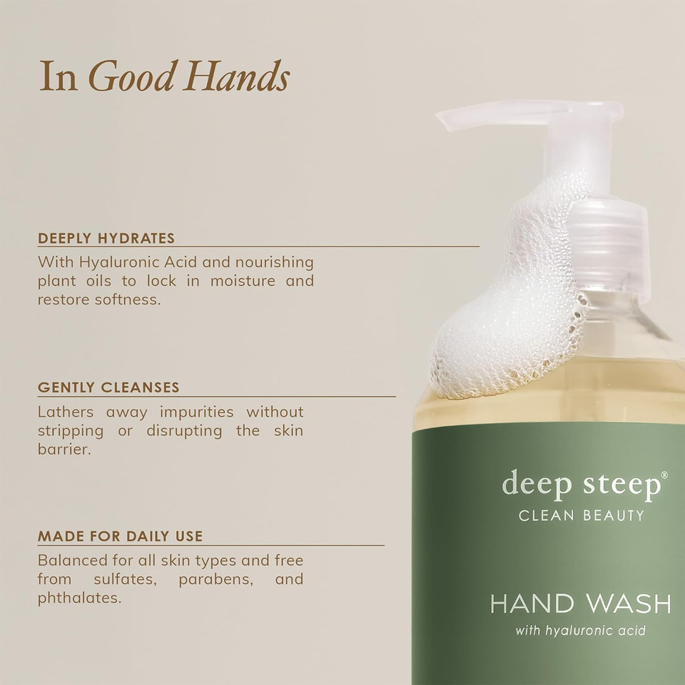 Deep Steep Liquid Hand Wash, Fresh Lavender, 17.6 Oz  Moisturizing Cleanser With Olive Oil, Aloe Vera, Glycerin & Hyaluronic Acid  Vegan, Clean Beauty, Soft & Nourished Hands