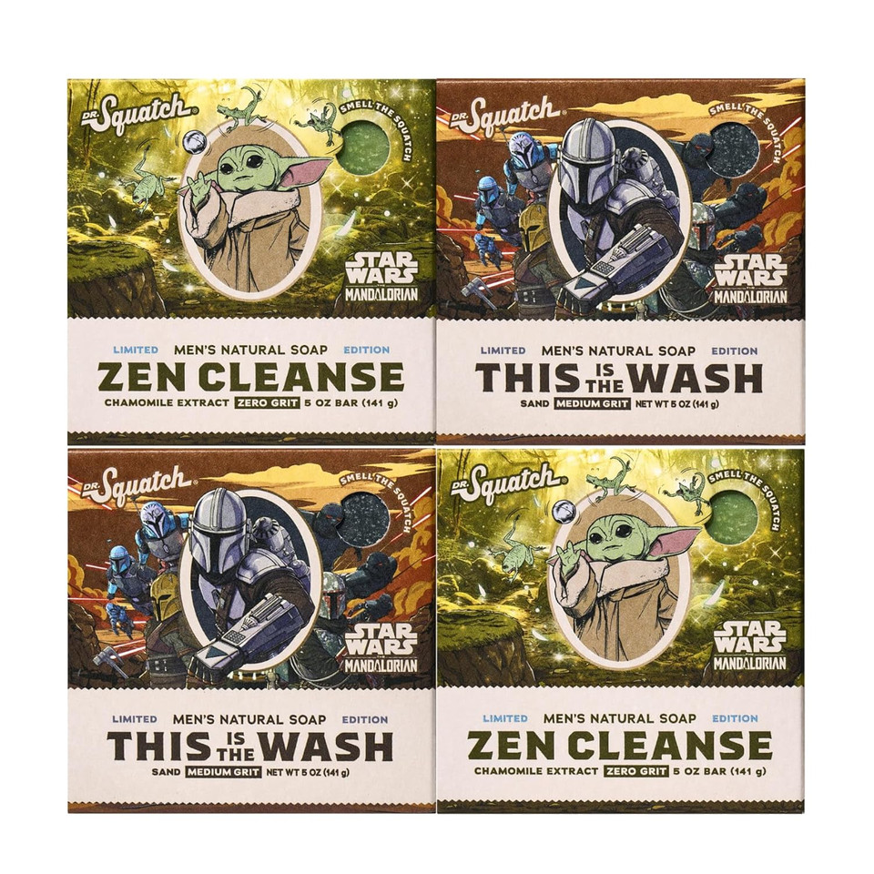 Dr. Squatch The Mandalorian Collection - Natural 4 Soap Gift Set - Cold Process Soap With No Harsh Chemicals - Smell Like Mando Musk And Precious Bounty - This Is The Wash, Zen Cleanse