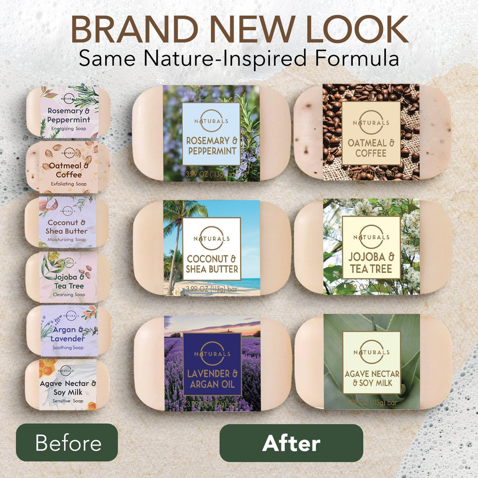 O Naturals 100% Natural Bar Soap - Gift Set For Women - Organic Ingredients & Essential Oils - Spa Gifts For Women & Men, Body Wash Soap Bar - 6Pc Natural Collection