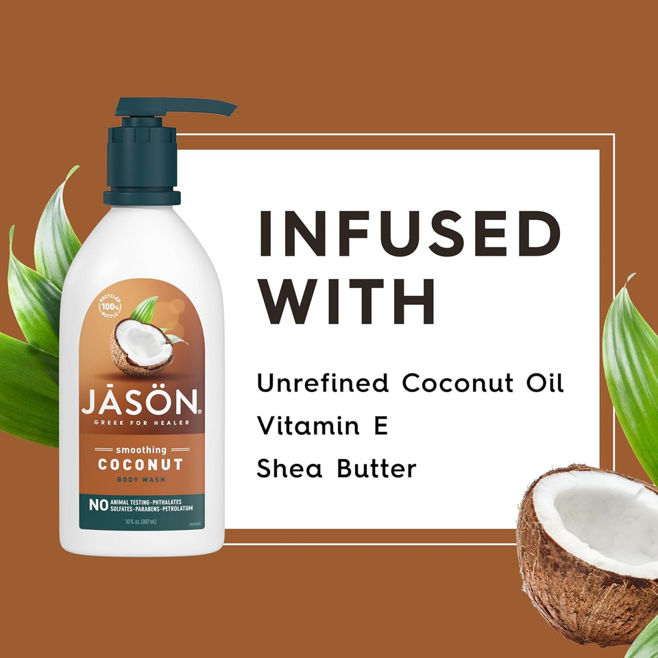 Jason Coconut Smoothing Body Wash, For A Gentle Feeling Clean, 30 Fluid Ounces