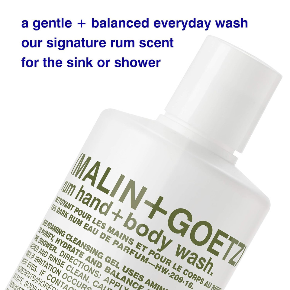 Malin+Goetz Hand + Body Wash  Natural Hydrating Soap, Cleansing And Purifying For All Skin Types, Prevents Stripping Or Irritation On Sensitive Skin. Cruelty-Free. Beauty Care