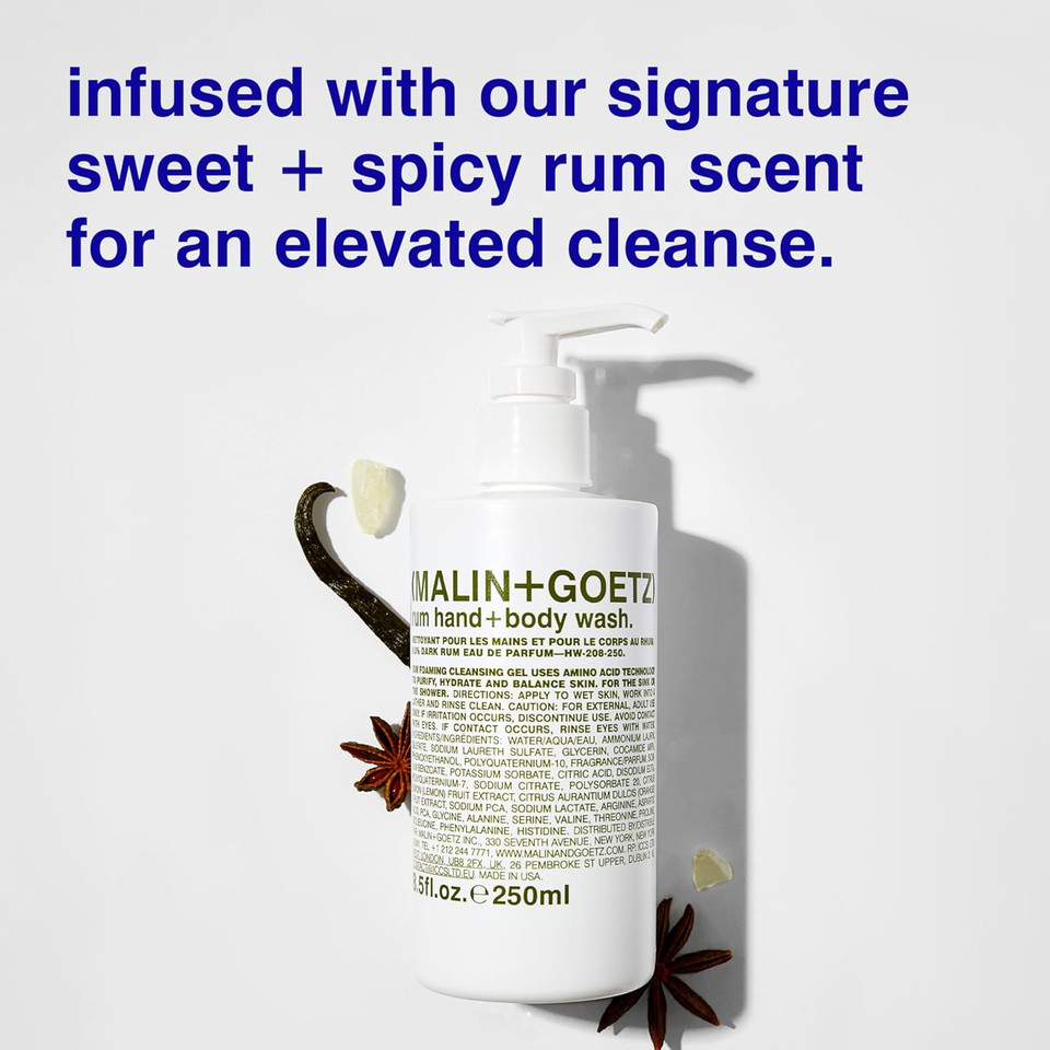 Malin+Goetz Hand + Body Wash  Natural Hydrating Soap, Cleansing And Purifying For All Skin Types, Prevents Stripping Or Irritation On Sensitive Skin. Cruelty-Free. Beauty Care