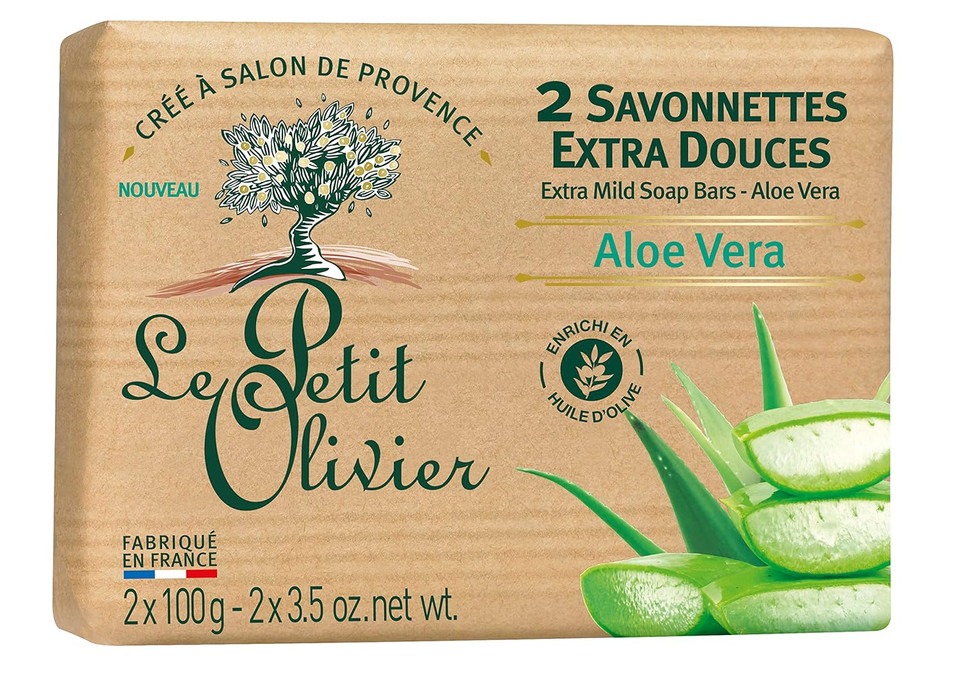Extra Mild Soap Bars - Aloe Vera - Gently Cleanses Skin - Delicately Perfumed - Vegetable Origin-Based - 2 Pc