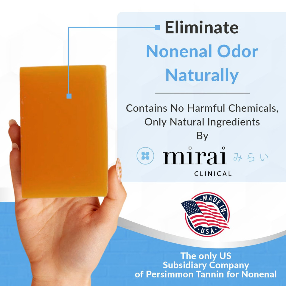 Mirai Clinical Persimmon Soap Bar For Body (100G) - Nonenal Odor Control With Japanese Persimmon And Green Tea Extract - Deodorant Soap Bar For Men & Women
