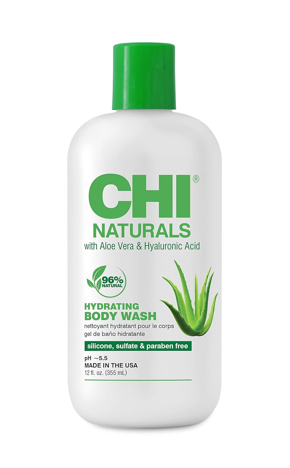 Chi Naturals With Aloe Vera Hydrating Body Wash, Gently Cleanses, Hydrates & Restores Moisture To Dry Skin, Sulfate, Paraben & Cruelty-Free, 12 Oz