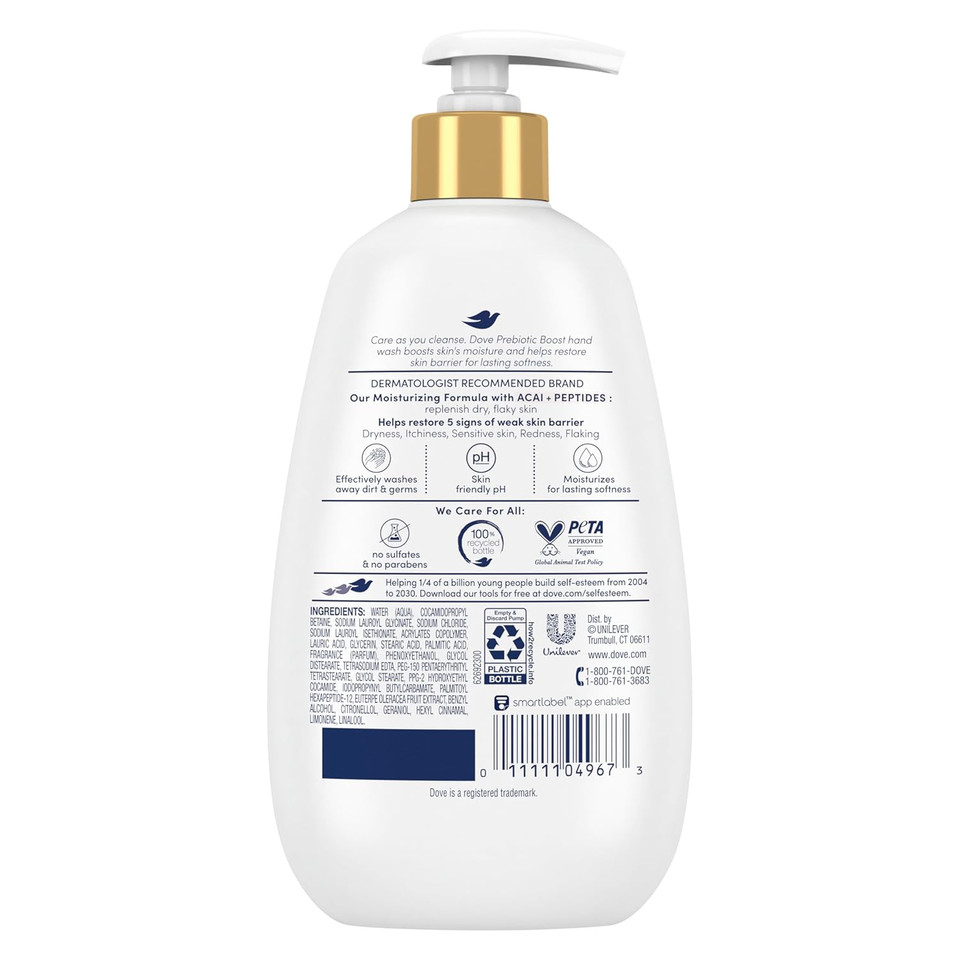Dove Prebiotic Boost Hand Wash Soothing Therapy 4 Count For Lasting Softness, With Oatmeal & Ceramides
