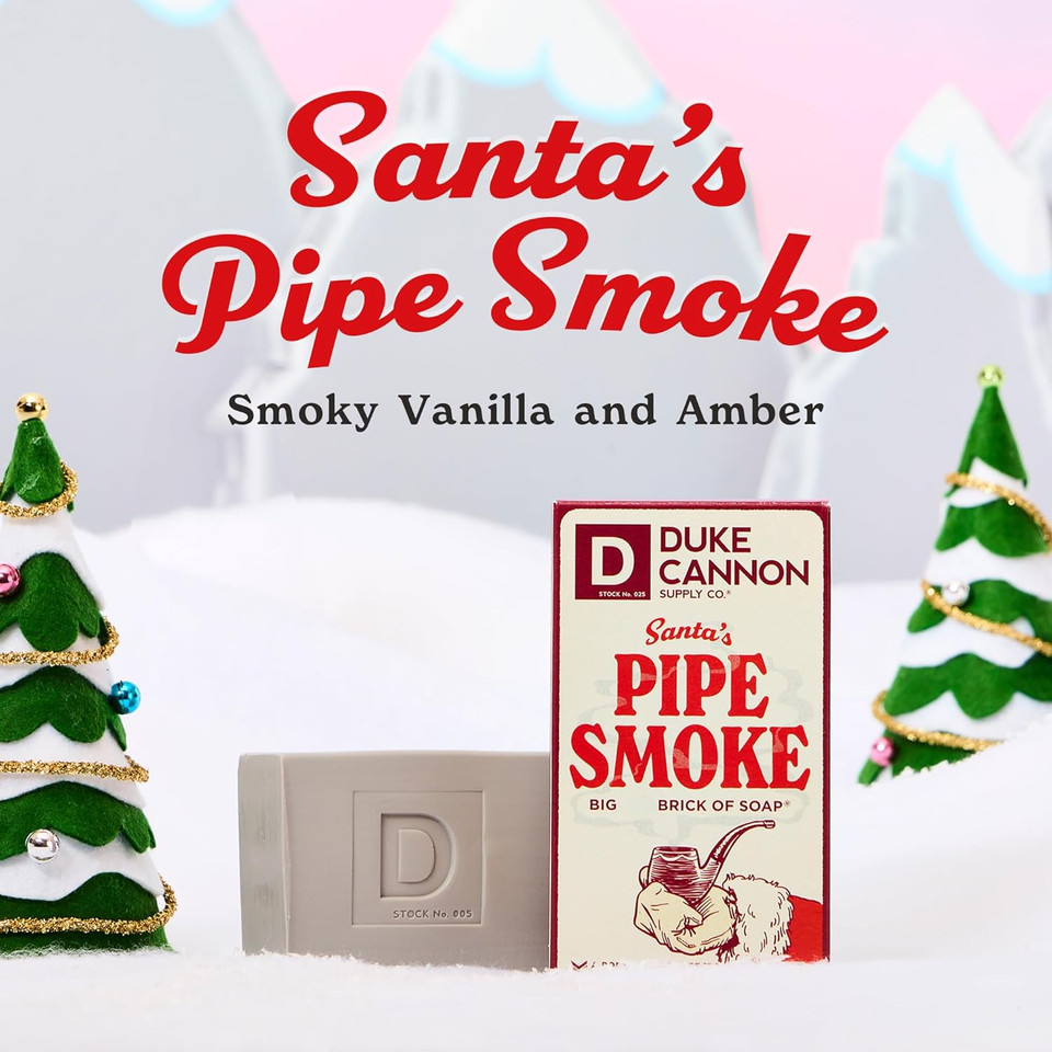Duke Cannon Holiday Limited-Edition Santa'S Pipe Smoke Big Brick Of Soap - 10Oz Bar, Triple Milled, Supports U.S. Veterans
