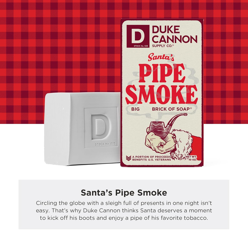 Duke Cannon Holiday Limited-Edition Santa'S Pipe Smoke Big Brick Of Soap - 10Oz Bar, Triple Milled, Supports U.S. Veterans