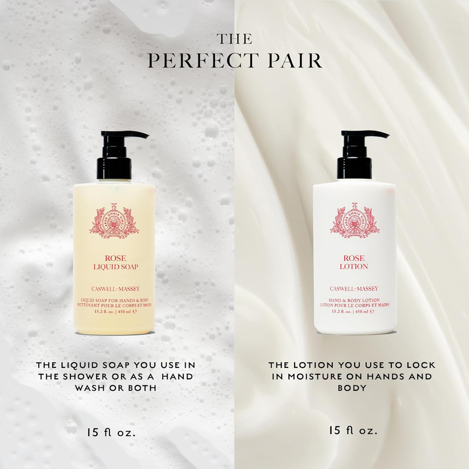 Caswell-Massey Rose Liquid Hand Soap & Moisturizing Body Wash With Pump, Hydrating Plant-Based Skin Cleanserfor Men & Women, Paraben And Phthalate Free, 15.2 Fl Oz