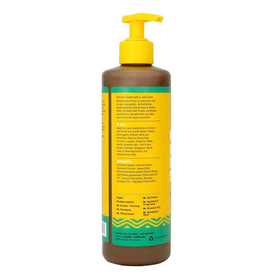 Alaffia Skin Care, Authentic African Black Soap, All In One Body Wash, Face Wash, Shampoo & Shaving Soap With Fair Trade Shea Butter, Peppermint, 16 Fl Oz