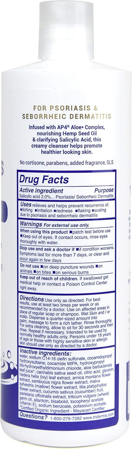 Triderma Psoriasis Control Body Wash - Gentle 2% Salicylic Acid Cleanser, Ap4 Aloe Vera Gel - Psoriasis Treatment Soothes Itching, Redness, Flaking - No Cortisone Or Coal Tar - 16 Oz
