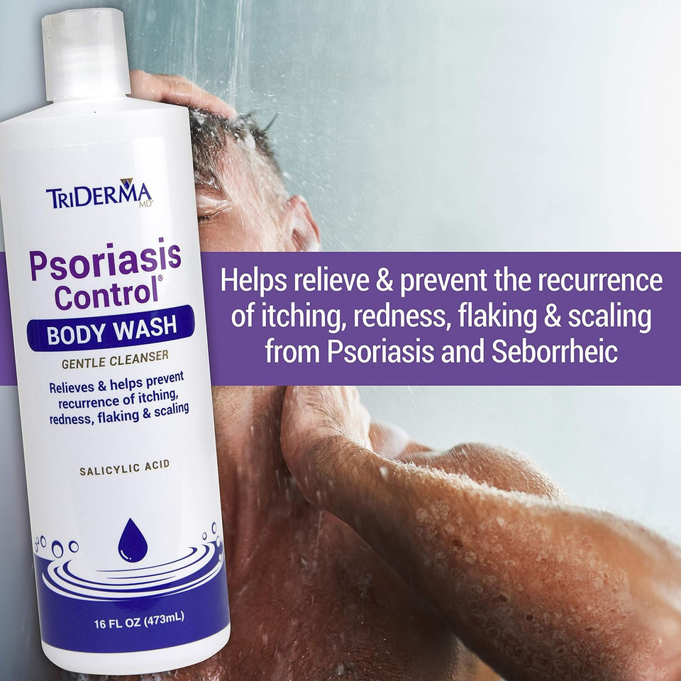 Triderma Psoriasis Control Body Wash - Gentle 2% Salicylic Acid Cleanser, Ap4 Aloe Vera Gel - Psoriasis Treatment Soothes Itching, Redness, Flaking - No Cortisone Or Coal Tar - 16 Oz