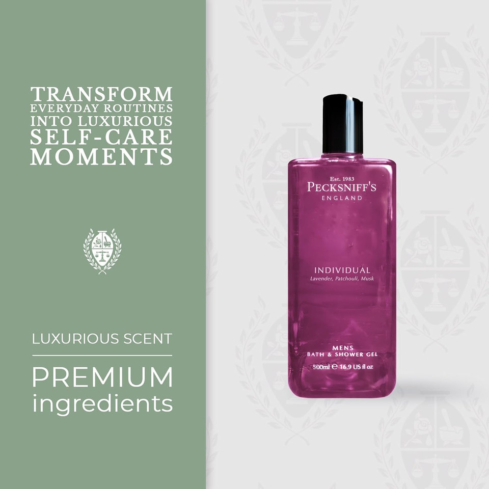 Pecksniff'S Men'S Individual Bath & Shower Gel Body Wash 500Ml - Luxurious Lavender, Patchouli & Musk Scent - Nourishing & Hydrating Formula For All Skin Types