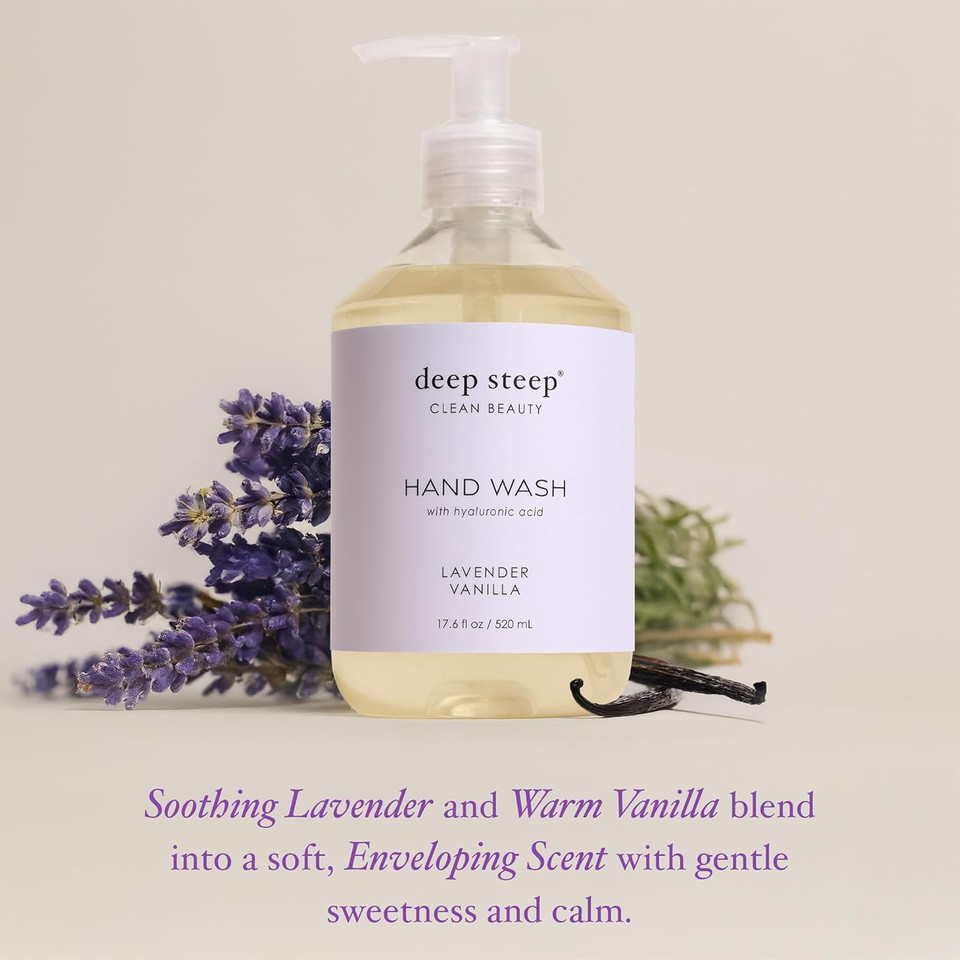 Deep Steep Liquid Hand Wash, Lavender Chamomile, 17.6 Oz  Moisturizing Cleanser With Olive Oil, Aloe Vera, Glycerin & Hyaluronic Acid  Vegan, Clean Beauty, Soft & Nourished Hands