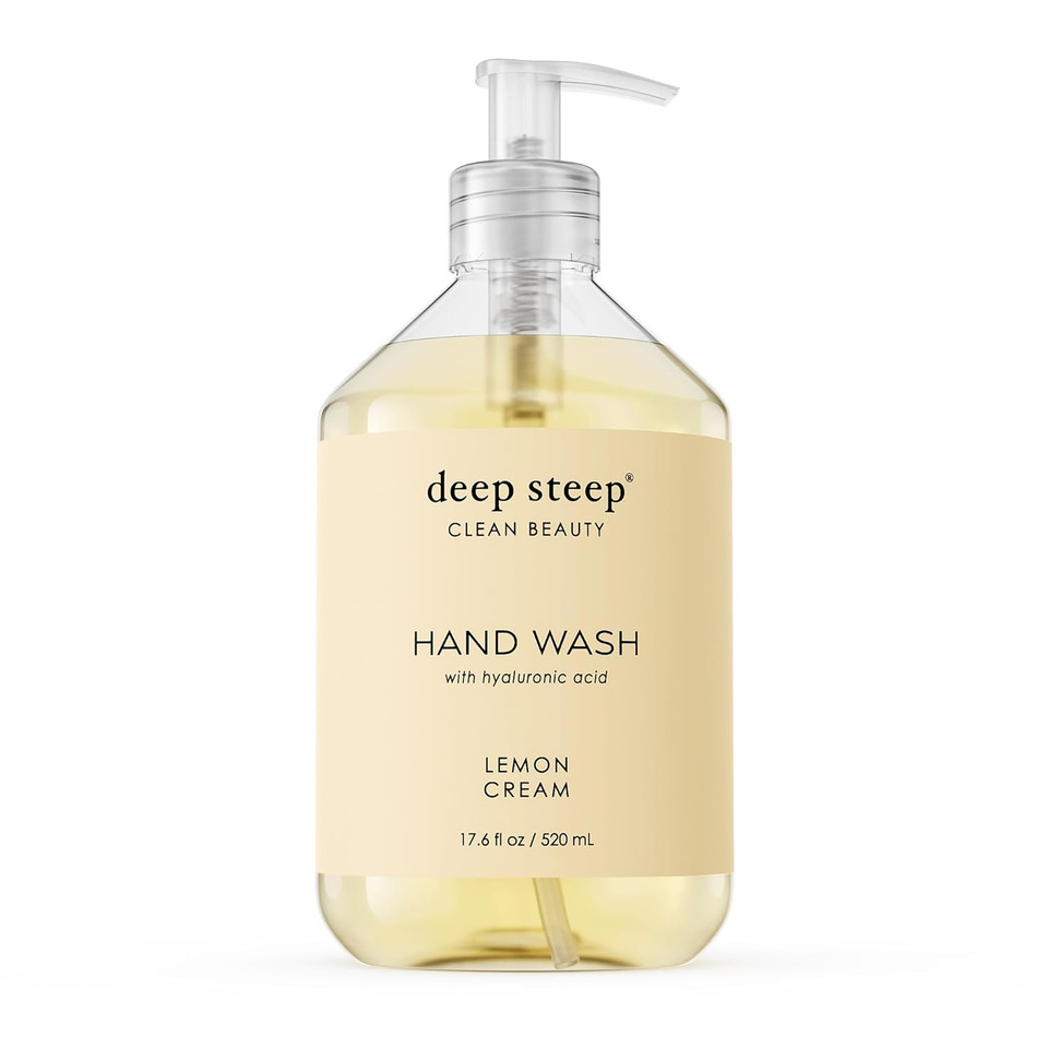 Deep Steep Liquid Hand Wash, Lemon Cream, 17.6 Oz  Moisturizing Cleanser With Olive Oil, Aloe Vera, Glycerin & Hyaluronic Acid  Vegan, Clean Beauty, Soft & Nourished Hands