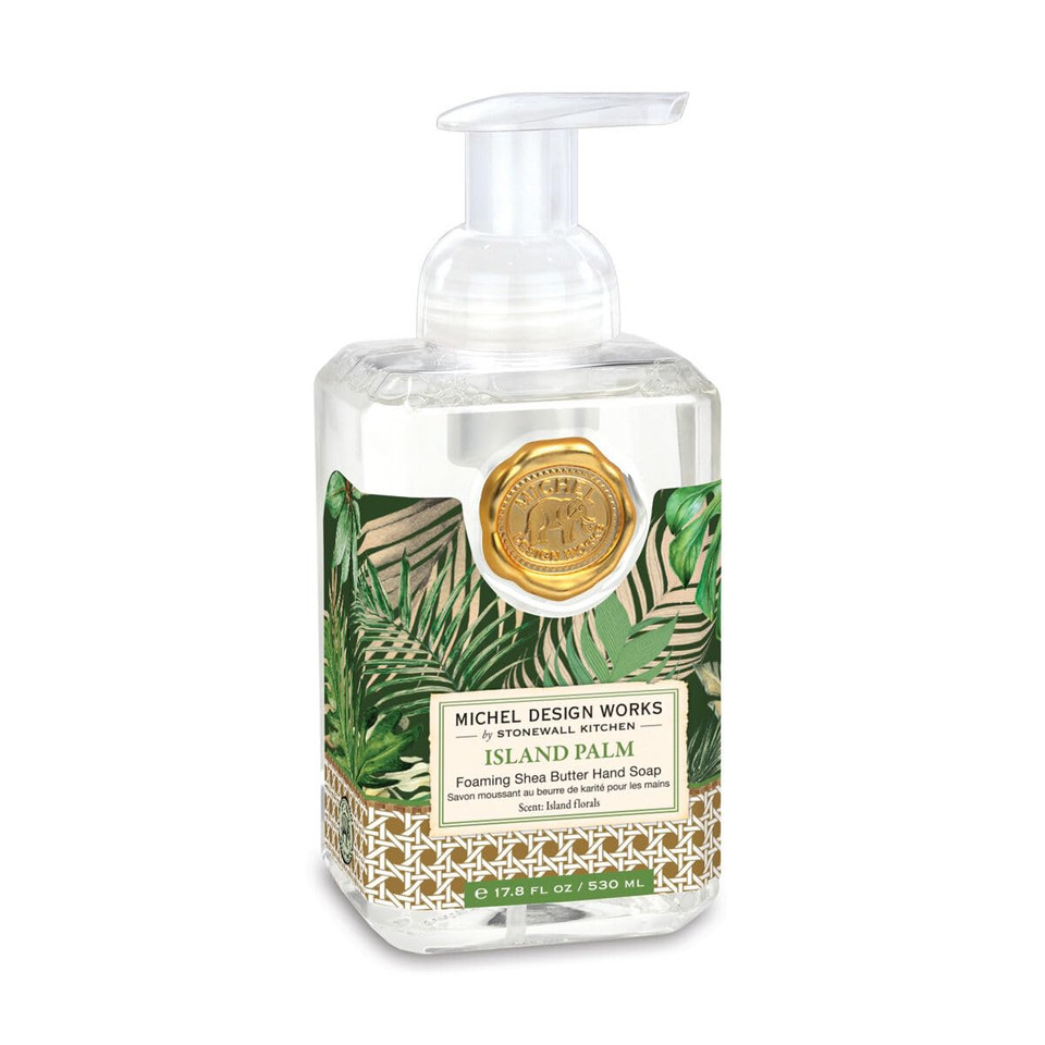 Michel Design Works Foaming Hand Soap 17.8Oz, Island Palm Scent And Design, Shea Butter And Aloe Vera Blend, Beautiful Square Container With Pump