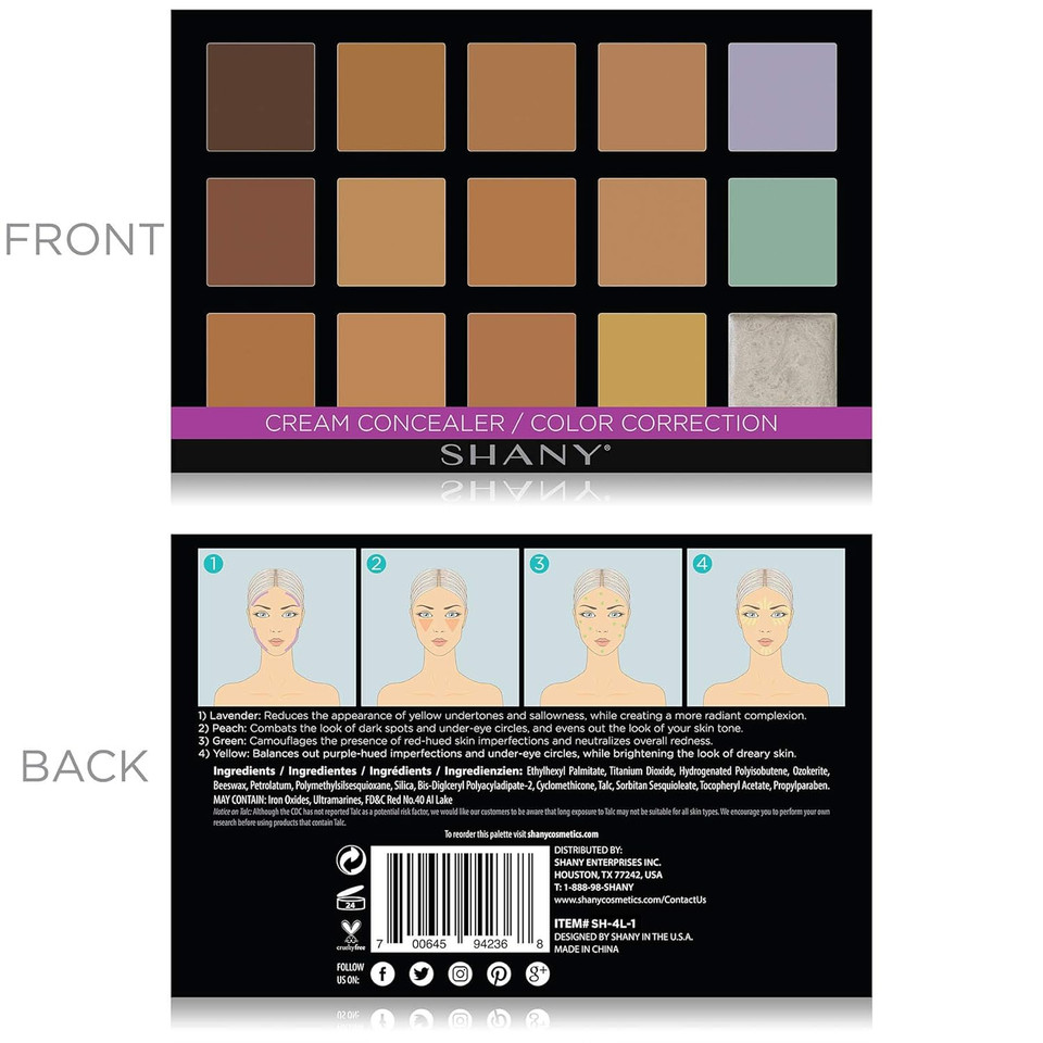 Shany Cream Concealer Foundation Color Corrector Makeup Palette With Mirror - 12 Color Cosmetics Palette - Concealer