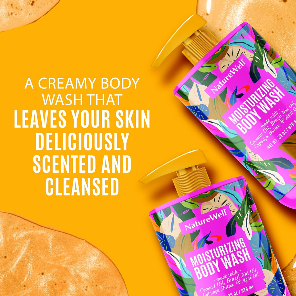 Nature Well Cheeky Moisturizing Body Wash, Creamy Formula Infused With Cupuaçu Butter, Provides Gentle Cleansing & Intense Hydration, Deliciously Sweet & Warm Brazilian Nut Oil Scent, 33 Oz