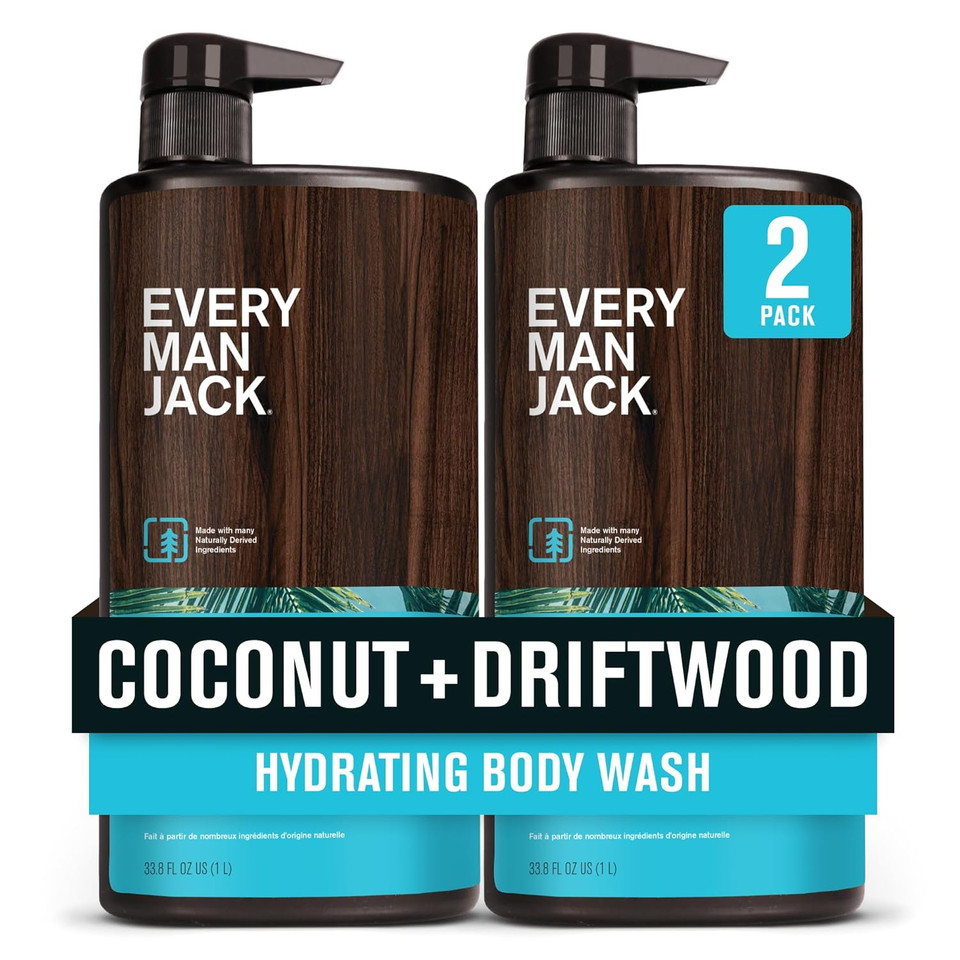 Every Man Jack MenS Hydrating Body Wash For All Skin Types - Cleanse And Hydrate Skin With Naturally Derived Marine Extracts, Coconut Oil, And A Sea Minerals + Citron Scent - 33.8 Fl. Oz. - 2 Bottle