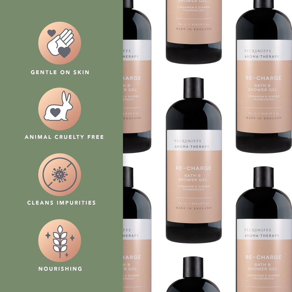 Pecksniff'S Aroma:Therapy Re-Charge Shower Gel  Luxurious Moisturizing Bath & Body Cleanser, 1000 Ml/33.8 Fl Oz Bottle