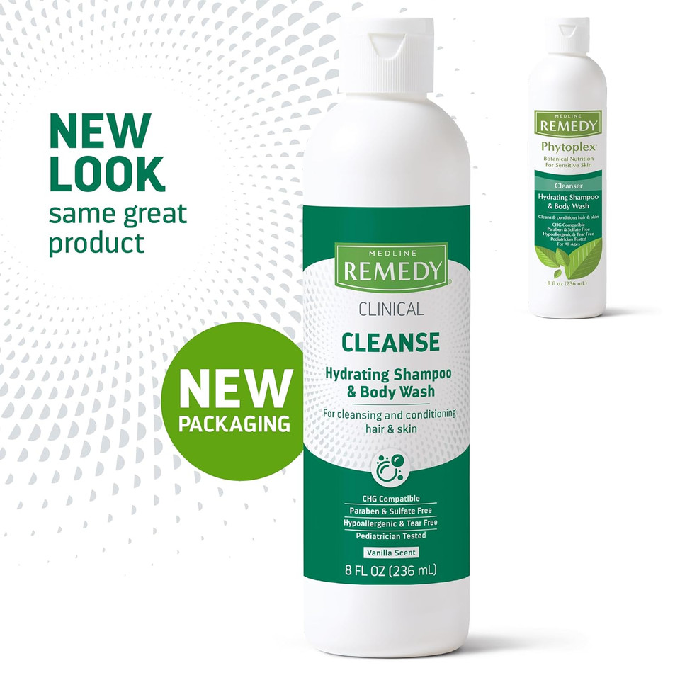 Medline Remedy Clinical Hydrating Shampoo & Body Wash (8 Fl Oz), 12 Count, Vanilla Scent, Cleanser, No-Rinse, Adults, Kids, Shower Or Bedside, Dimethicone, Sulfate Free