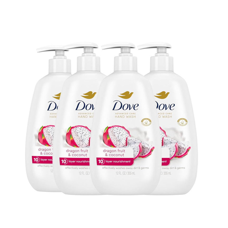Dove Advanced Care Hand Wash 4 Count For Effectively Washing Away Dirt & Germs, Dragonfruit & Coconut With 10-Layer Nourishment
