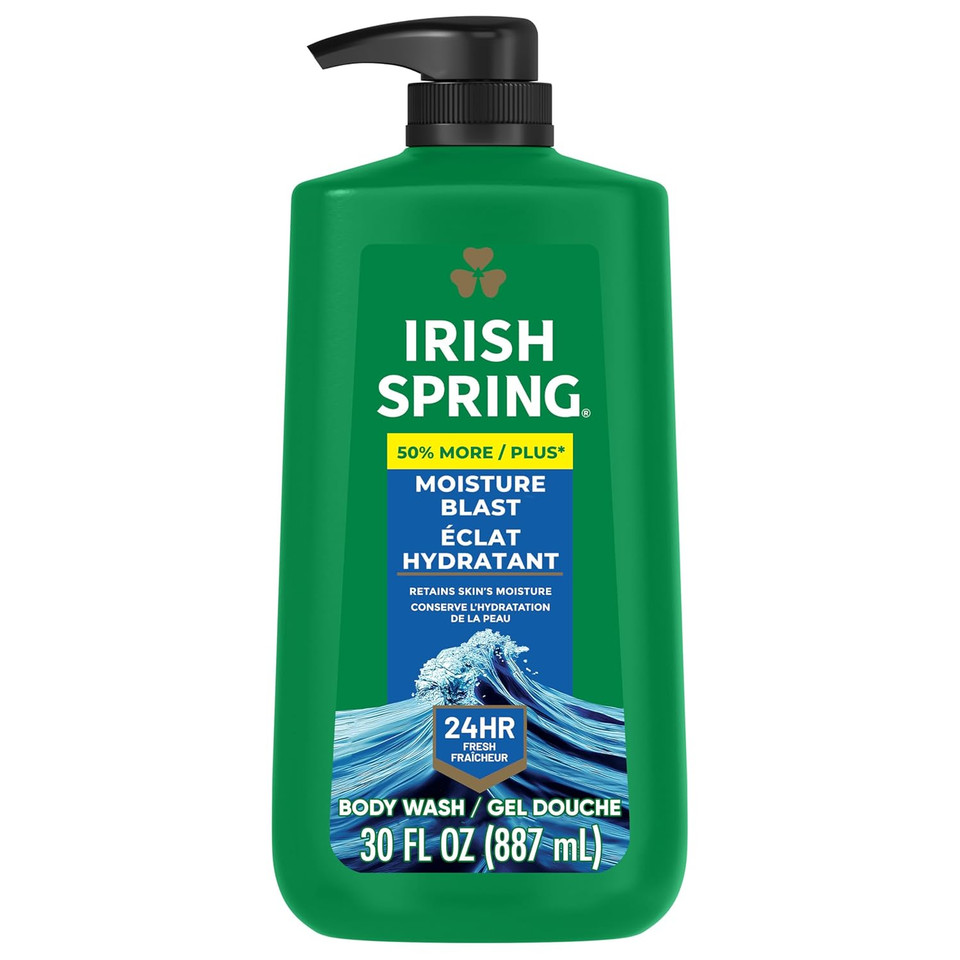 Irish Spring Mens Body Wash, Moisture Blast Body Wash For Men, Feel Fresh All Day, 30 Oz Pump Bottle