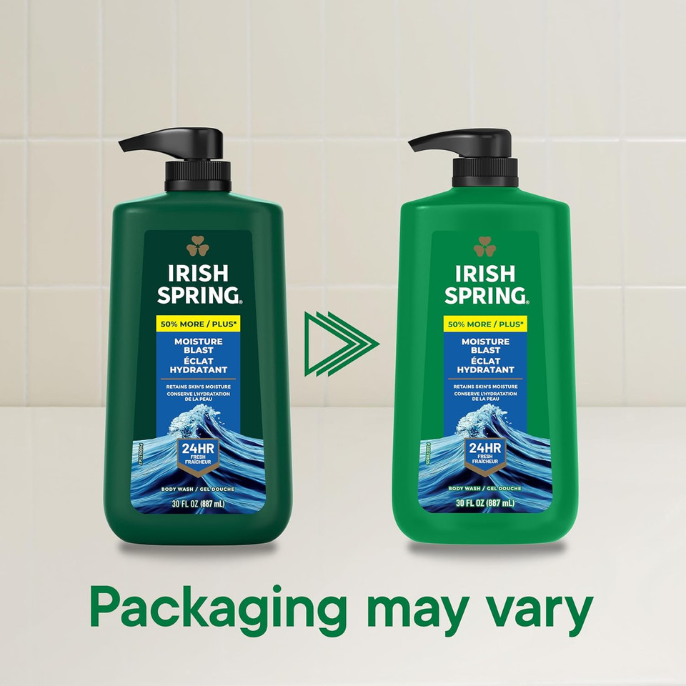 Irish Spring Mens Body Wash, Moisture Blast Body Wash For Men, Feel Fresh All Day, 30 Oz Pump Bottle