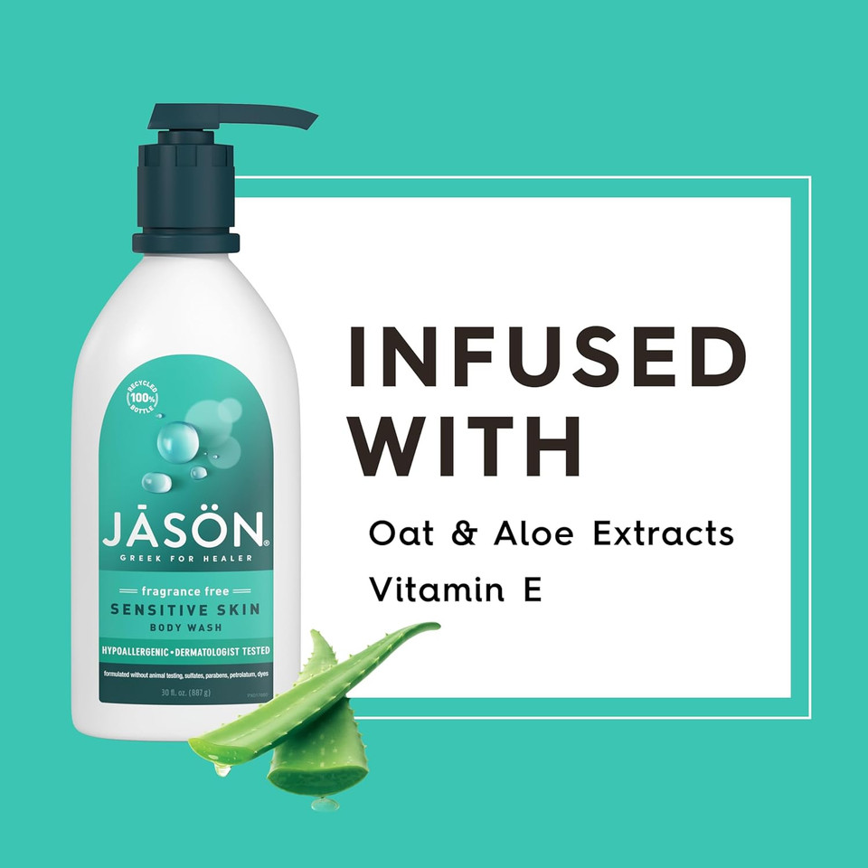 Jason Sensitive Skin Fragrance Free Body Wash, For A Gentle Feeling Clean, 30 Fluid Ounces