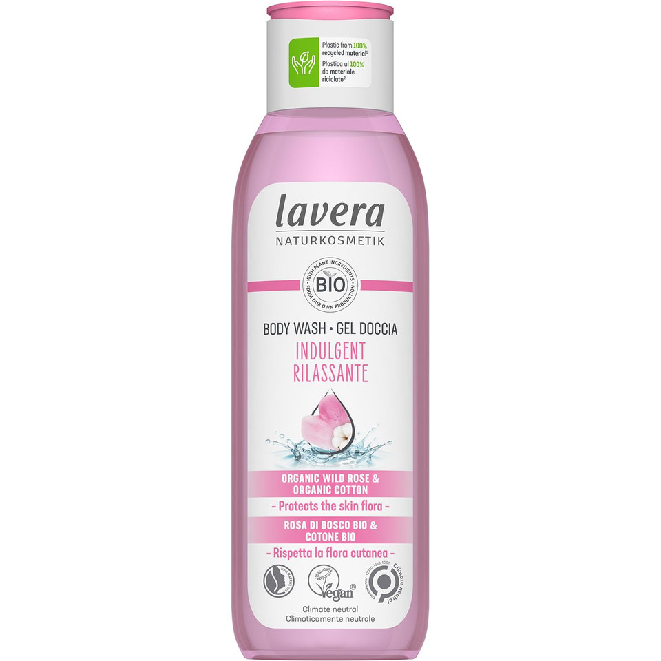 Lavera Indulgent Body Wash - Cleansing With Wild Rose & Cotton - Ph-Neutral Formula, Protects The Skin Microbiome And Moisturizing - Peta Certified - Vegan - Natural Cosmetics - 8.45 Fl.Oz