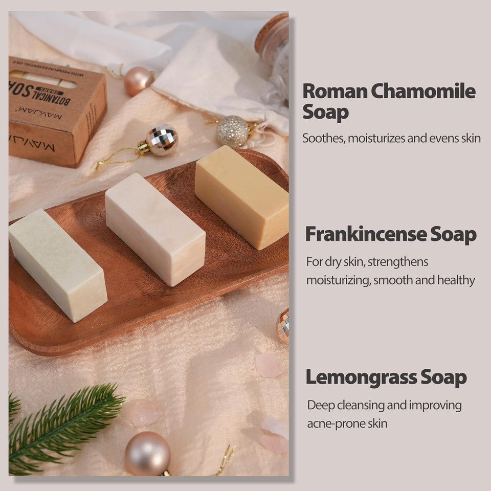 Natural Botanical Bar Soap With Essential Oil, Vitamin E, Pure Plant Oil Bath Body Soap- Lemongrass,Tea Tree, Roman Chamomile Rich Creamy For Men, Women All Skin Type